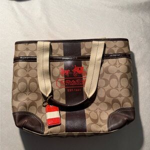 Coach Brown and Tan Tote with Red Accents